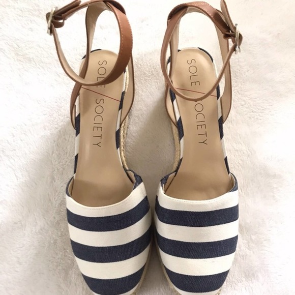 Sole Society Blue White Striped Espadrille Wedges - Picture 3 of 4